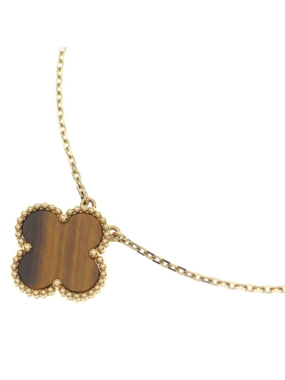 Van Cleef & Arpels Vintage Alhambra Tiger's Eye Pendant Chain Yellow